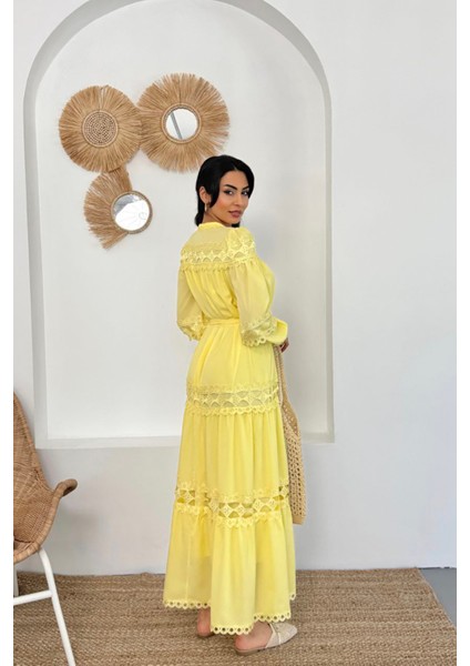 Kadın Uzun Dantel Detaylı Tasarım Elbise NBMS42110 modelleri