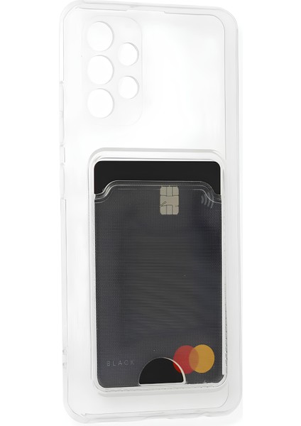 Samsung Galaxy A73 Kılıf Kartlıklı Kamera Çıkıntılı Şeffaf Darbe Korumalı Kart Bölmeli Kapak