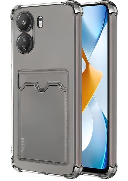 Xiaomi Redmi 13C Kılıf Kartlıklı Kamera Çıkıntılı Şeffaf Darbe Korumalı Kart Bölmeli Kapak