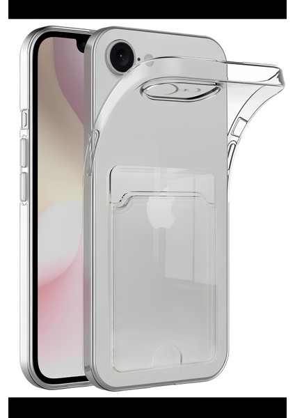 Apple iPhone 16E Kılıf Kartlıklı Kamera Çıkıntılı Şeffaf Darbe Korumalı Kart Bölmeli Kapak