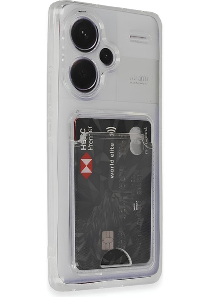 Xiaomi Redmi Note 13 Pro Plus Kılıf Kartlıklı Kamera Çıkıntılı Şeffaf Darbe Korumalı Kart Bölmeli Kapak