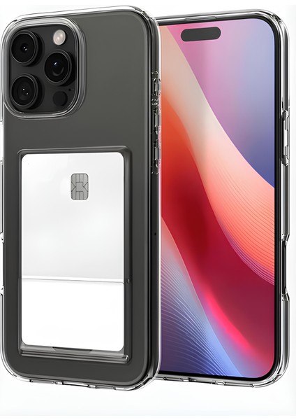 Apple iPhone 16 Pro Max Kılıf Kartlıklı Kamera Çıkıntılı Şeffaf Darbe Korumalı Kart Bölmeli Kapak