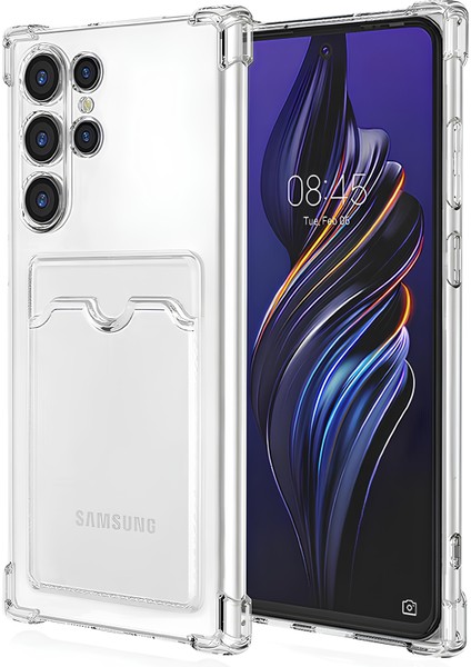 Samsung Galaxy S24 Ultra Kılıf Kartlıklı Kamera Çıkıntılı Şeffaf Darbe Korumalı Kart Bölmeli Kapak