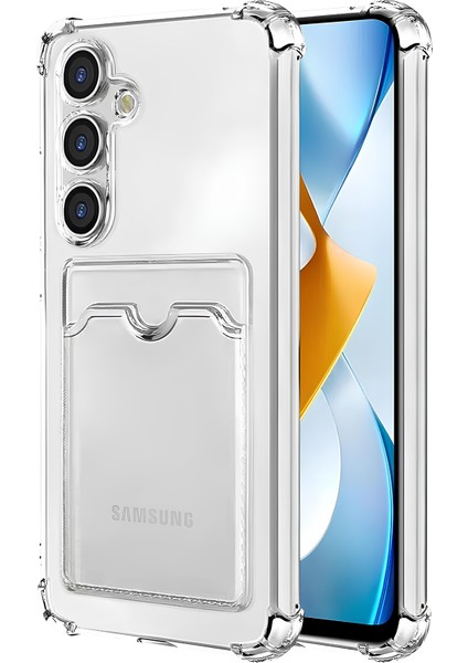 Samsung Galaxy S25 Plus Kılıf Kartlıklı Kamera Çıkıntılı Şeffaf Darbe Korumalı Kart Bölmeli Kapak