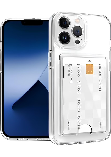 Apple iPhone 12 Pro Max Kılıf Kartlıklı Kamera Çıkıntılı Şeffaf Darbe Korumalı Kart Bölmeli Kapak