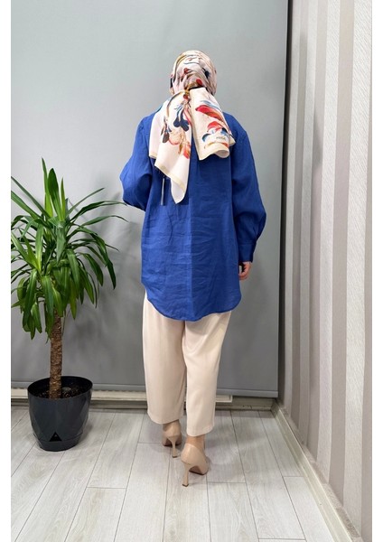 Keten Gömlek Saks 25YGSTNK4056 modelleri