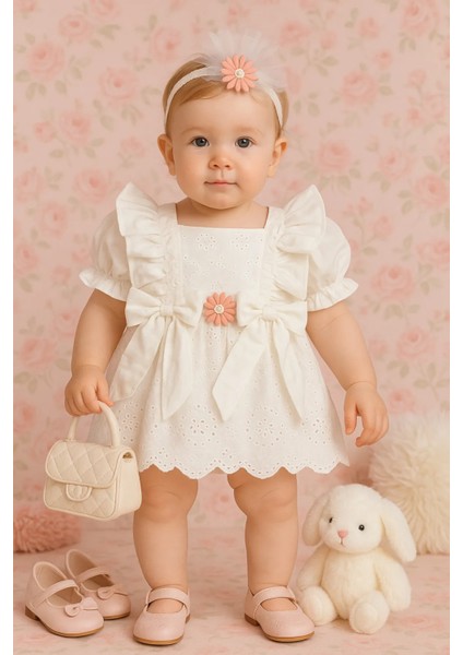 Kız Bebek Fırfırlı ve Fiyonklu Şık Elbise Abiye