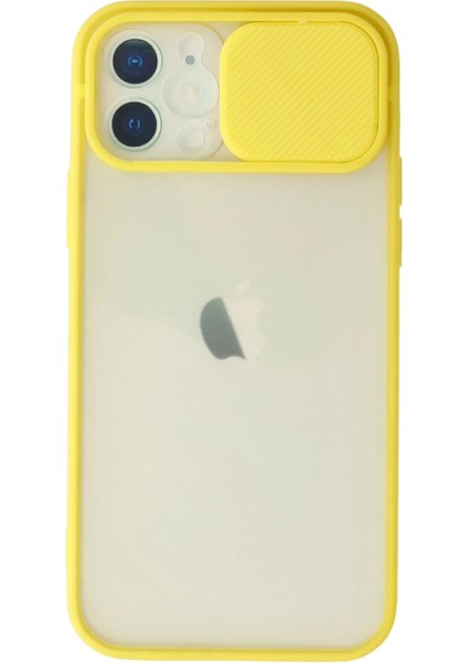 iPhone 12 Kılıf Palm Buzlu Kamera Sürgülü Silikon - Sarı - YKD3602-5097