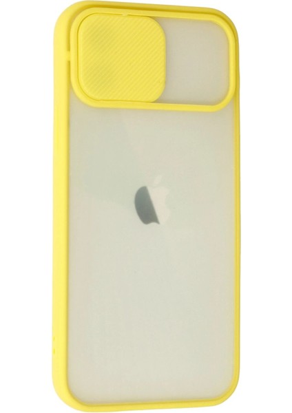 iPhone 12 Kılıf Palm Buzlu Kamera Sürgülü Silikon - Sarı - YKD3602-5097