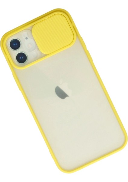 iPhone 12 Kılıf Palm Buzlu Kamera Sürgülü Silikon - Sarı - YKD3602-5097