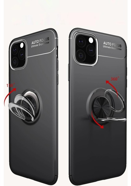 iPhone 11 Pro Max Kılıf Range Yüzüklü Silikon - Siyah-Gold - YKD9638-1326