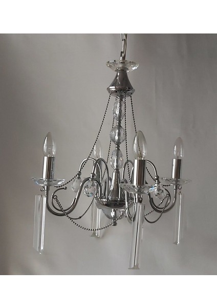 Şık Kristal 4’lü Krom Avize, Tam Montaj, Modern ve Parlak Tasarım