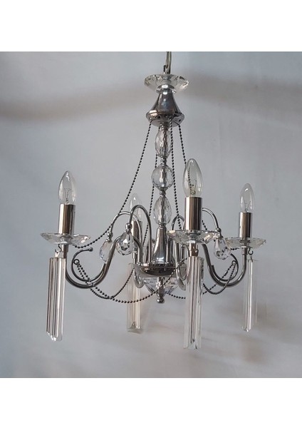 Şık Kristal 4’lü Krom Avize, Tam Montaj, Modern ve Parlak Tasarım fiyatları