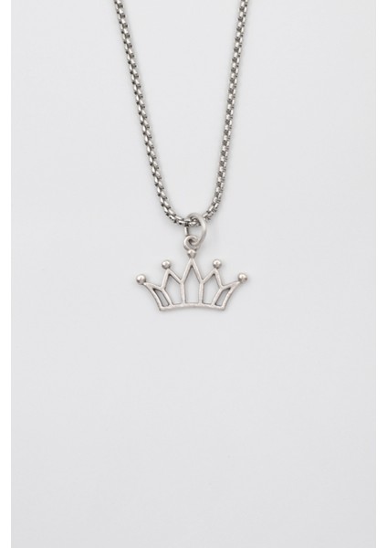 Taç Örme Zincir Kolye - Antik Gümüş Kaplama - Kadın Erkek - 60 cm