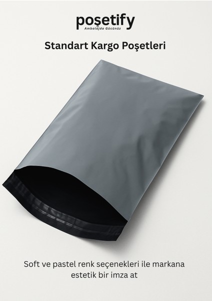Gri Cepsiz Kargo Poşeti 45X55+5 cm | Yapışkan Bantlı Kargo Zarfı | 25’li E-Ticaret Poşeti