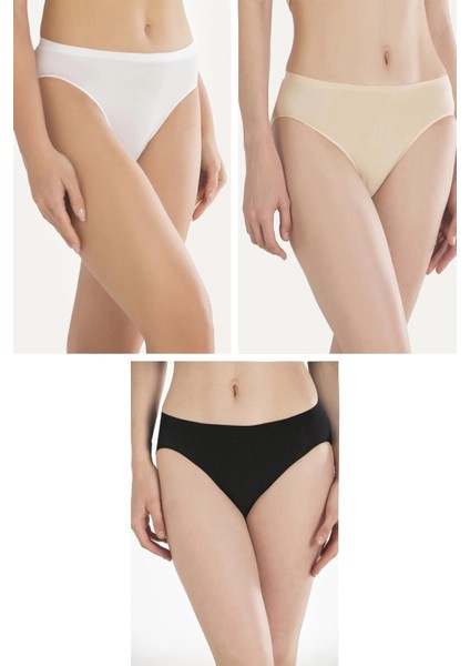 Pamuklu Siyah Beyaz Ten Rengi 3'lü Külot