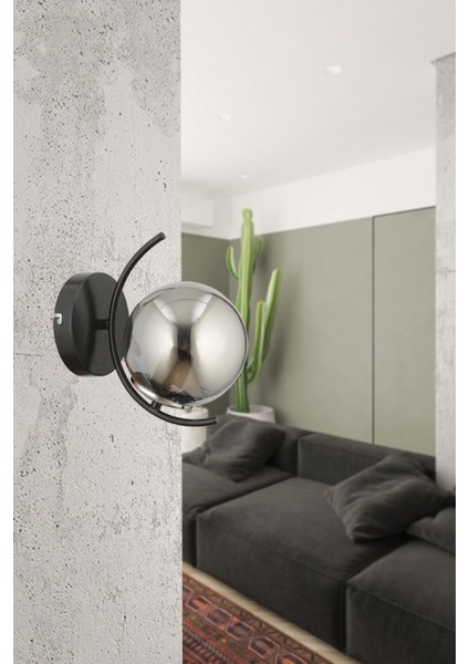 Şık Siyah Kasa Füme Camlı Modern Duvar Aplikası