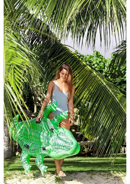Yeşil Çocuk Şişme Timsah Havuz ve Deniz Biniciliği 203X114 cm fırsatları