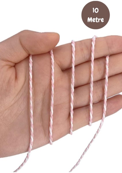 10 Metre Pembe Beyaz Kutu ve Ambalaj Süsleme Ipi Bileklik Ipi Hediye Paketleme Ipi