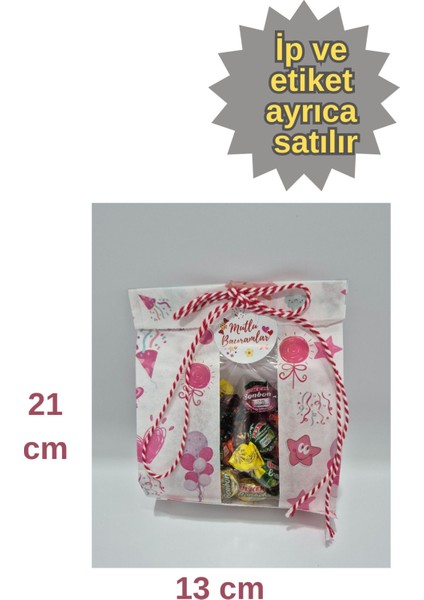 100 Adet 13X21 Bayram Temalı Pencereli Kutu ve Ambalaj Hediye Paketi Şeker Lokum Poşeti