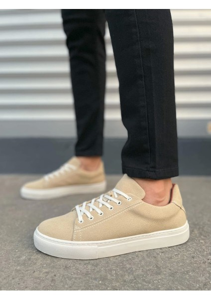 JY122 Mode Bağcıklı Süet Erkek Günlük Sneaker Ayakkabı Sbt - Bej