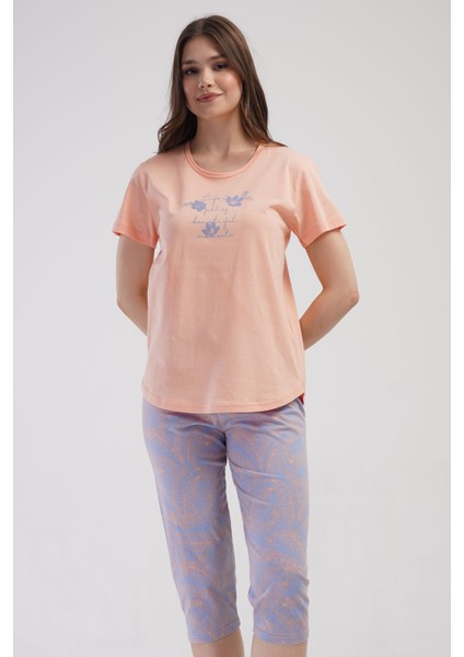 Pamuklu Kadın Kısa Kol Kaprili Pijama Takım , 409040