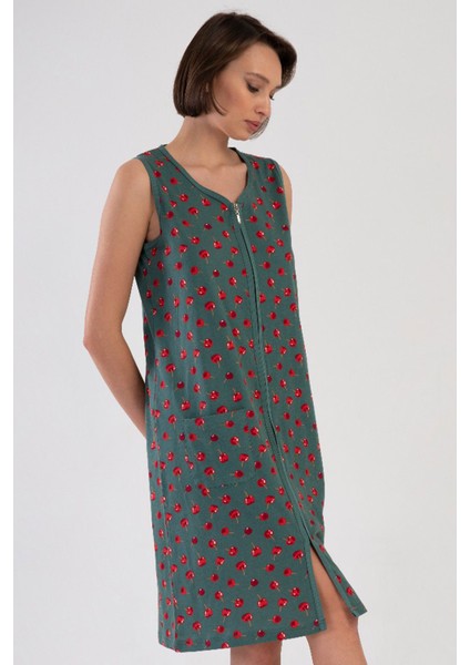 Pamuklu Kadın Genıs Askılı Fermuarlı Ev Elbısesı , 408206