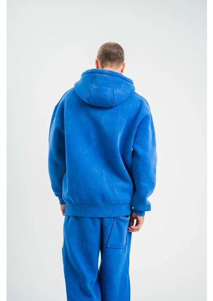 Unisex Double Oversize Kapşonlu Yıkamalı Sweatshirt - Mavi fiyatları