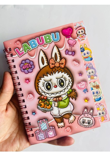 Labubu Sticker Etiket Çıkartma 16 Sayfa (300 Adet) Su Geçirmez+Opak 8 Sayfa Not Defteri