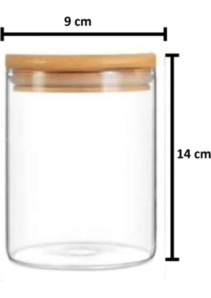1000 cc (4'lü Set) Borosilkat Cam Saklama Kabı - Bambu Kapaklı - Saklama Kabı - (9cm x 14 Cm)