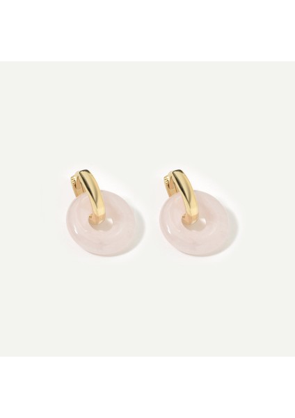 14 Ayar Altın Kaplama Gerçek ve Doğal Donut Rose Quartz Taşlı Halka Küpe - ES00153 fırsatları