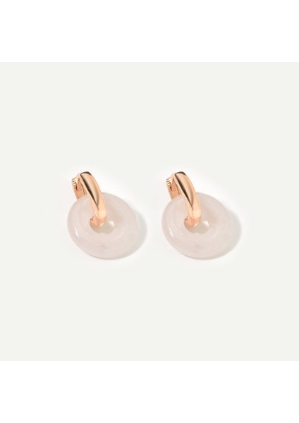14 Ayar Altın Kaplama Gerçek ve Doğal Donut Rose Quartz Taşlı Halka Küpe - ES00153 indirimleri
