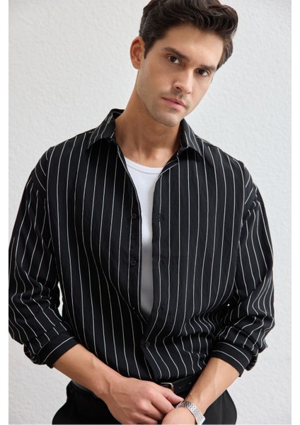 Arkit Erkek Çizgili Viskon Oversize Gömlek