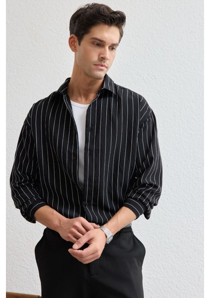Arkit Erkek Çizgili Viskon Oversize Gömlek modelleri
