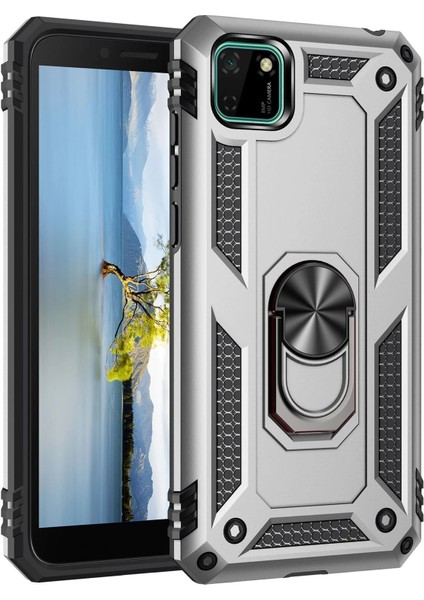 Huawei Y5P Kılıf Sofya Yüzüklü Silikon Kapak - Gümüş - YKD9450-6979
