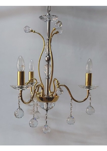 3'lü Sarı Kristal Avize Seti, Şık ve Parlak Tasarım, Modern Iç Dekorasyon Için Ideal