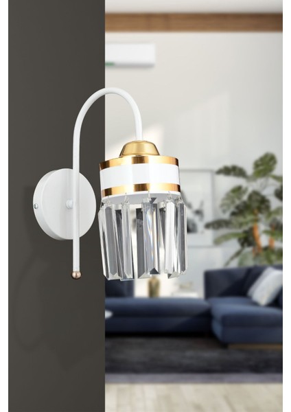 Modern Sarı Şeritli Silindir Aplike, Şık ve Zarif Tasarım, Parlak Kristal Detaylar