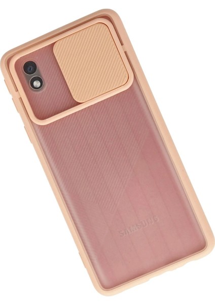 Samsung Galaxy A01 Core Kılıf Palm Buzlu Kamera Sürgülü Silikon - Pembe - YKD2320-5982