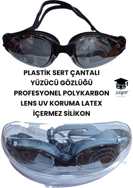 Şık Siyah Yüzücü Gözlüğü, Uv Korumalı, Dayanıklı, Silikon ve Polikarbon Lensli