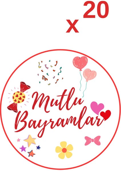 20LI Kutu ve Ambalaj Etiketi Mutlu Bayramlar Yazılı Yapışkanlı Sticker Küçük Boy