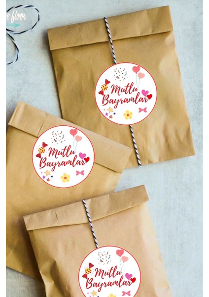 20LI Kutu ve Ambalaj Etiketi Mutlu Bayramlar Yazılı Yapışkanlı Sticker Küçük Boy