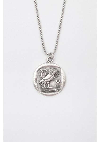 Yunan Mitolojisi Baykuş Örme Zincir Kolye - Antik Gümüş Kaplama - Kadın Erkek - 60 cm