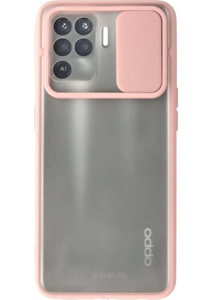 Oppo Reno 5 Lite Kılıf Palm Buzlu Kamera Sürgülü Silikon - Pembe - YKD4826-6049