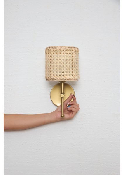 Doğal Rattan ve Hazeran ile Şık Gold Duvar Aydınlatması, Kablosuz ve Ledli modelleri