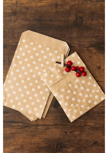 Puantiyeli Kraft Ambalaj Paketi 20'li Kese Kağıdı 12X20 cm