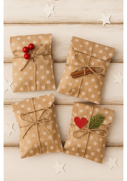 Puantiyeli Kraft Ambalaj Paketi 20'li Kese Kağıdı 12X20 cm modelleri