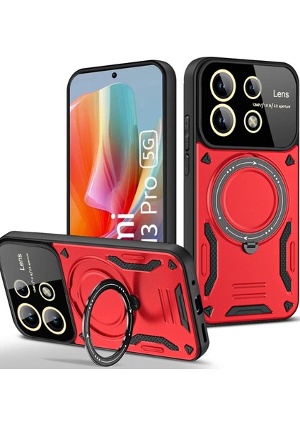 Xiaomi Redmi Note 13 Pro 5g Kılıf Joy Lens Standlı Kapak - Kırmızı - YKD1564-9100