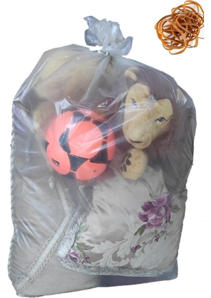 10 Adet 90X130 Ultra Battal Boy Şeffaf Kokusuz Lastikli Ev Taşıma Poşeti Taşınma Nakliye Çuvalı