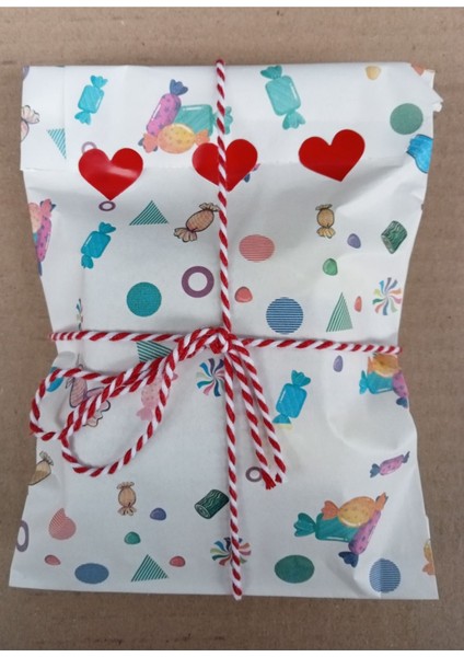 100 Adet Şeker Desenli Hediye Paketi Harçlık Çikolata Paketleme Kağıdı 13X18