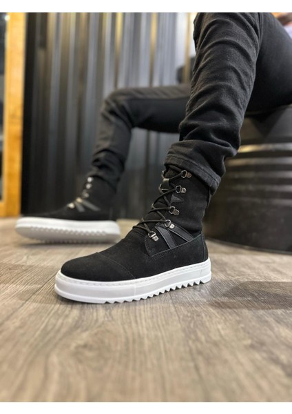 J-B12 Bağcıklı Ortopedik Taban Suya ve Soğuğa Dayanıklı Günlük Süet Kışlık Erkek Spor Bot Bt Siyah